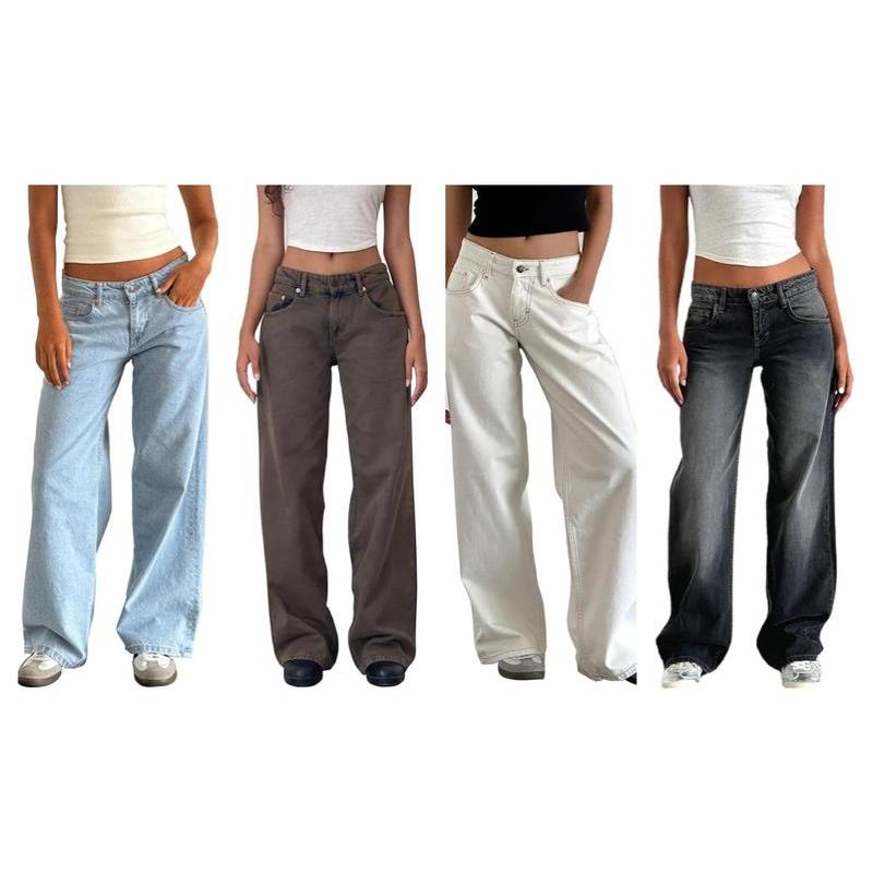 Low Rise Baggy Jeans for Women y2k Straight Wide Leg Boyfriend Trendy Cute Jeans White Long Denim Pants Womenswear Bottom Trouser Maternity Pocket Streetwear