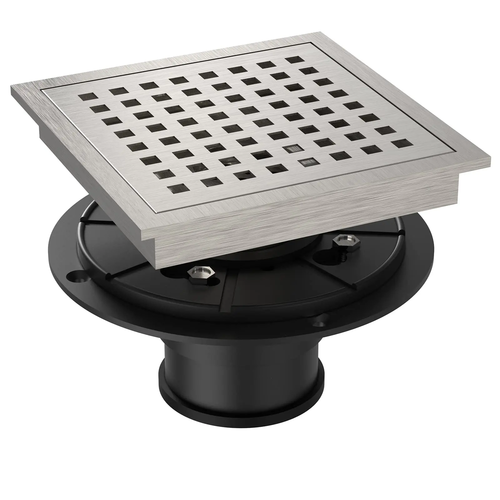 6-Inch Rectangular 304 Stainless Steel Shower Floor Drain, Brushed Oil-Rubbed Finish, Includes ABS Mounting Base
