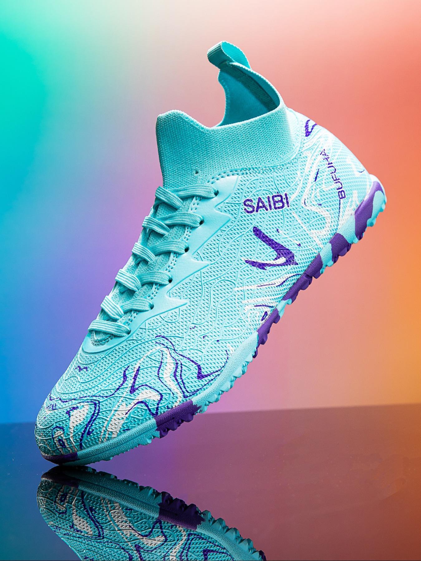 Unisex's Sporty Random Pattern Lace Up Soccer Shoes, Breathable Comfortable Football Boots, Non-slip Football Shoes for Outdoor Training & Competition