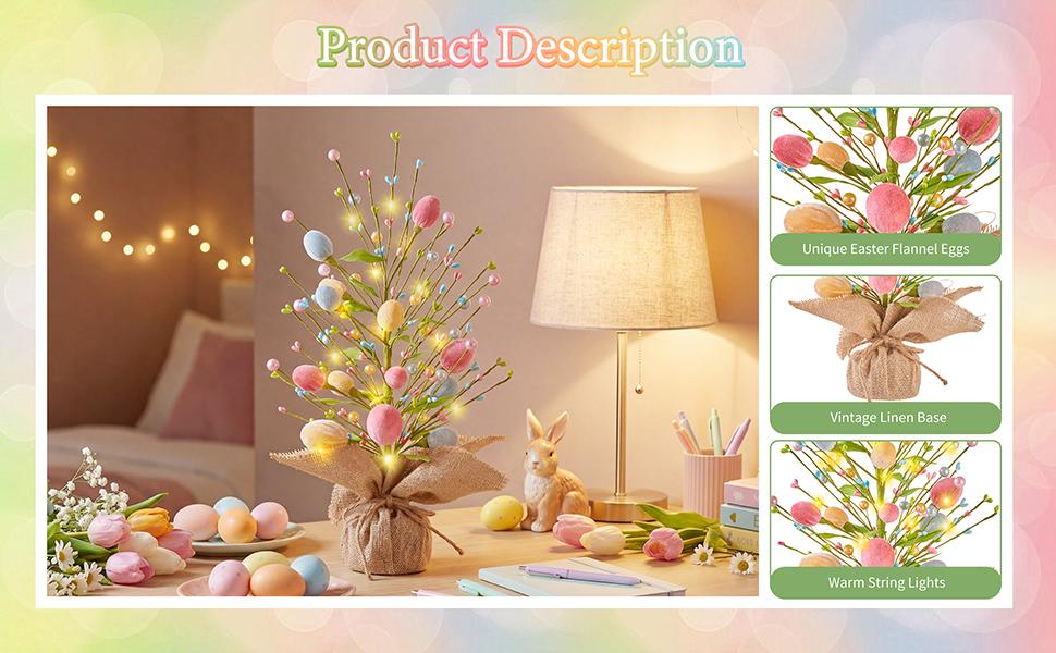 Easter Table Decorations, 18 Inch Easter Egg Tree with Pastel Felt Eggs, Spring Centerpieces for Home Office Dining Room Holiday Party Decor