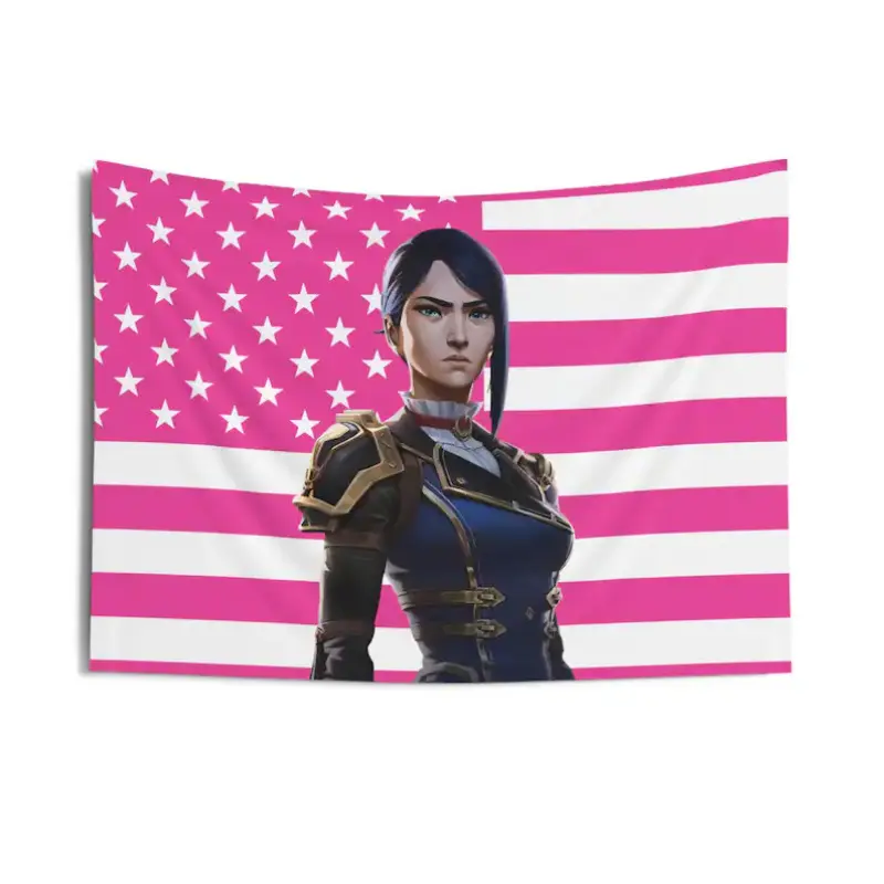 Caitlyn (Arcane) Tapestries, Caitlyn Kiramman Pink Flag, Caitlyn Kiramman Indoor Wall Tapestries