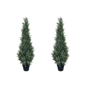 2-Pack 3/4/5FT Artificial Cedar Topiary Trees, UV-Resistant Faux Pine & Cypress Shrubs for Outdoor/Indoor Front Porch, Home & Office Decor