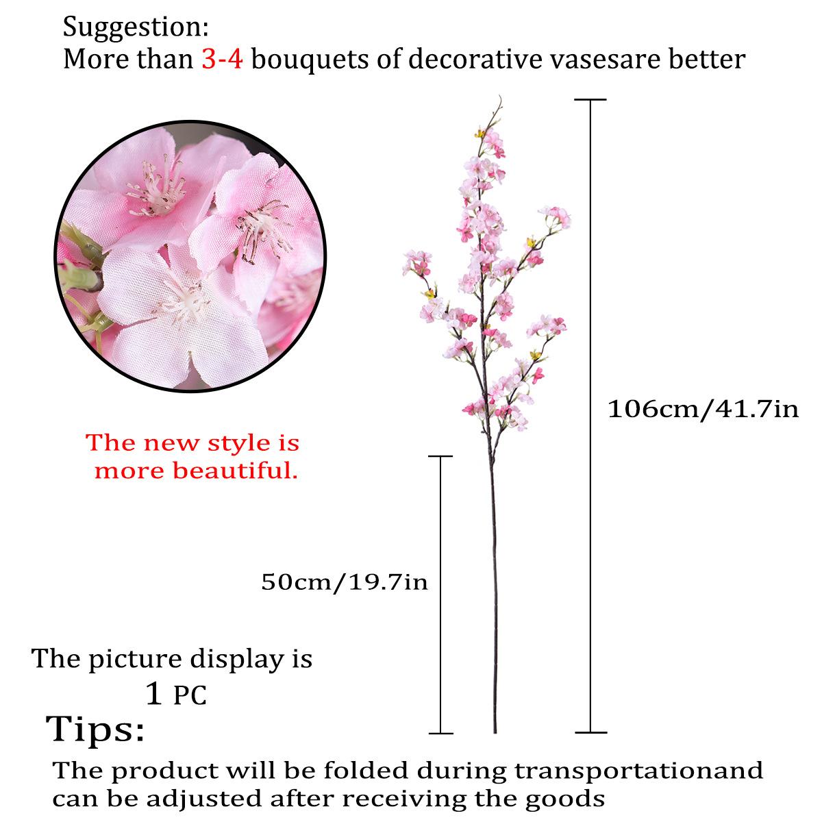 Spring artificial flowers, multi-branched cherry blossom branches, wedding floral arrangements, home decor artificial flowers, hotel decorations, artificial peach blossoms