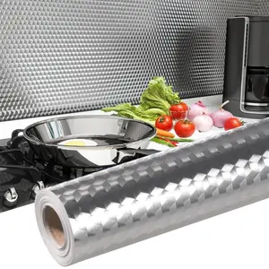 Kitchen Wallpaper Oil Proof Sticker Aluminum Foil Backsplash Self-Adhesive Contact Paper Cabinet Liner Waterproof and Heat Resistant Peel and Stick Wallpaper
