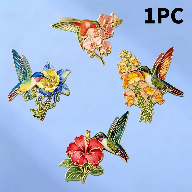 Colorful Wing Hummingbird Flower Brooch, Retro Bird Badge Alloy Pin Bag Accessory