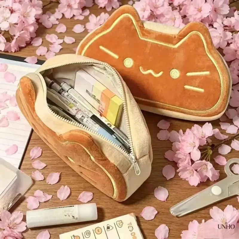 Soft Fluffy Cat Plush Pencil Case, Large‑Capacity Cute Cartoon Stationery Organizer, Smooth Zipper Portable Pen Bag For Back‑To‑School College Supplies