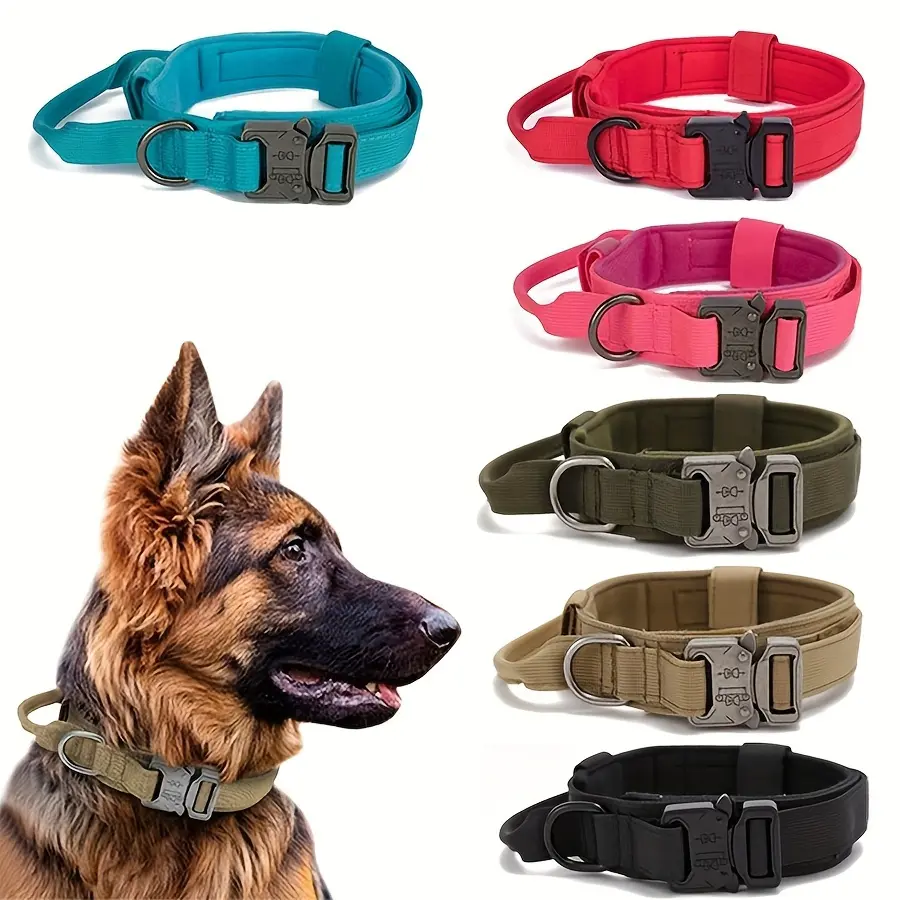Durable Tactical Dog Collar for Large Dogs, High-Strength Nylon Training Collar, Suitable for German Shepherds and Labradors, Strong Puppy Harness