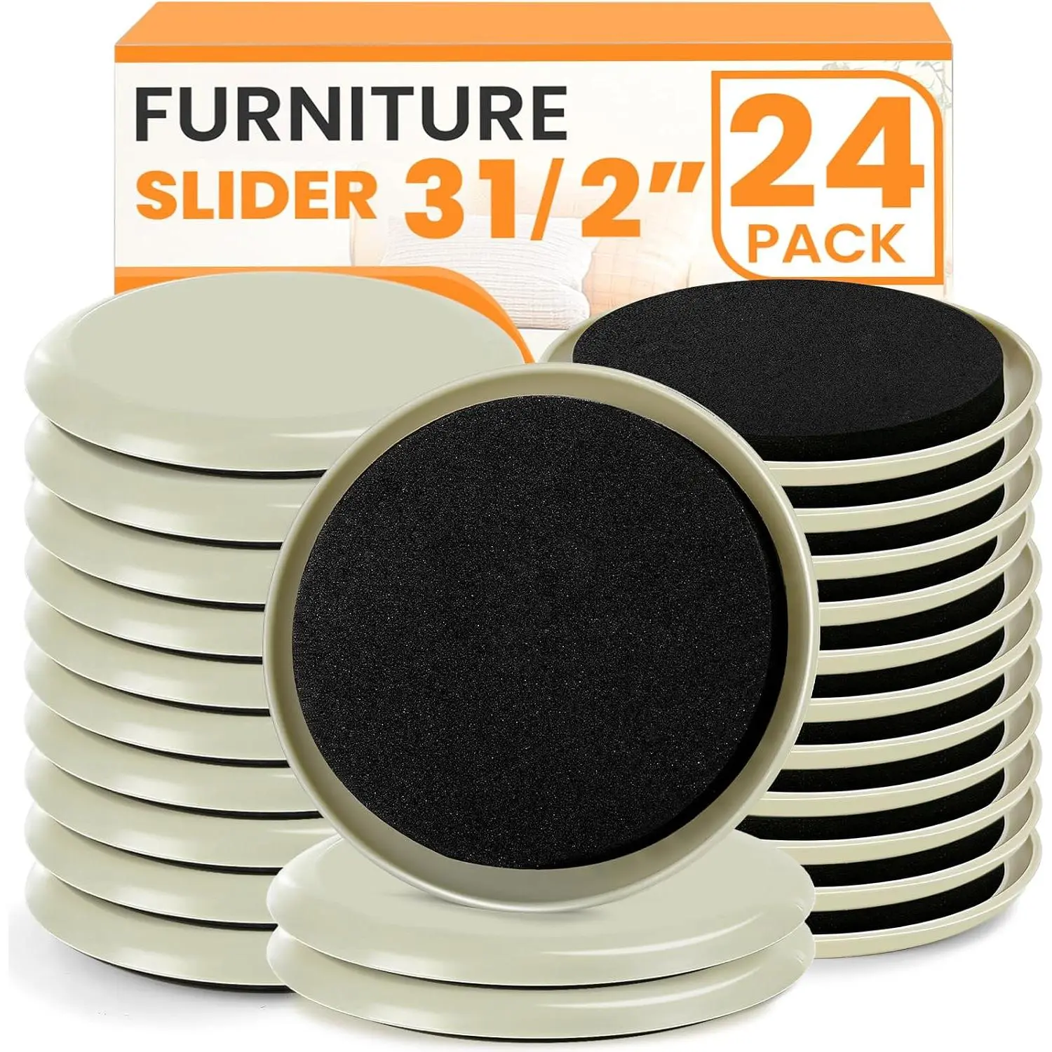 Furniture Sliders for Carpet 24 count, Heavy Duty Furniture Movers Pads 3 1/2", Chair  Floor Protectors,  Furniture Moving Sliders for Easy Glide