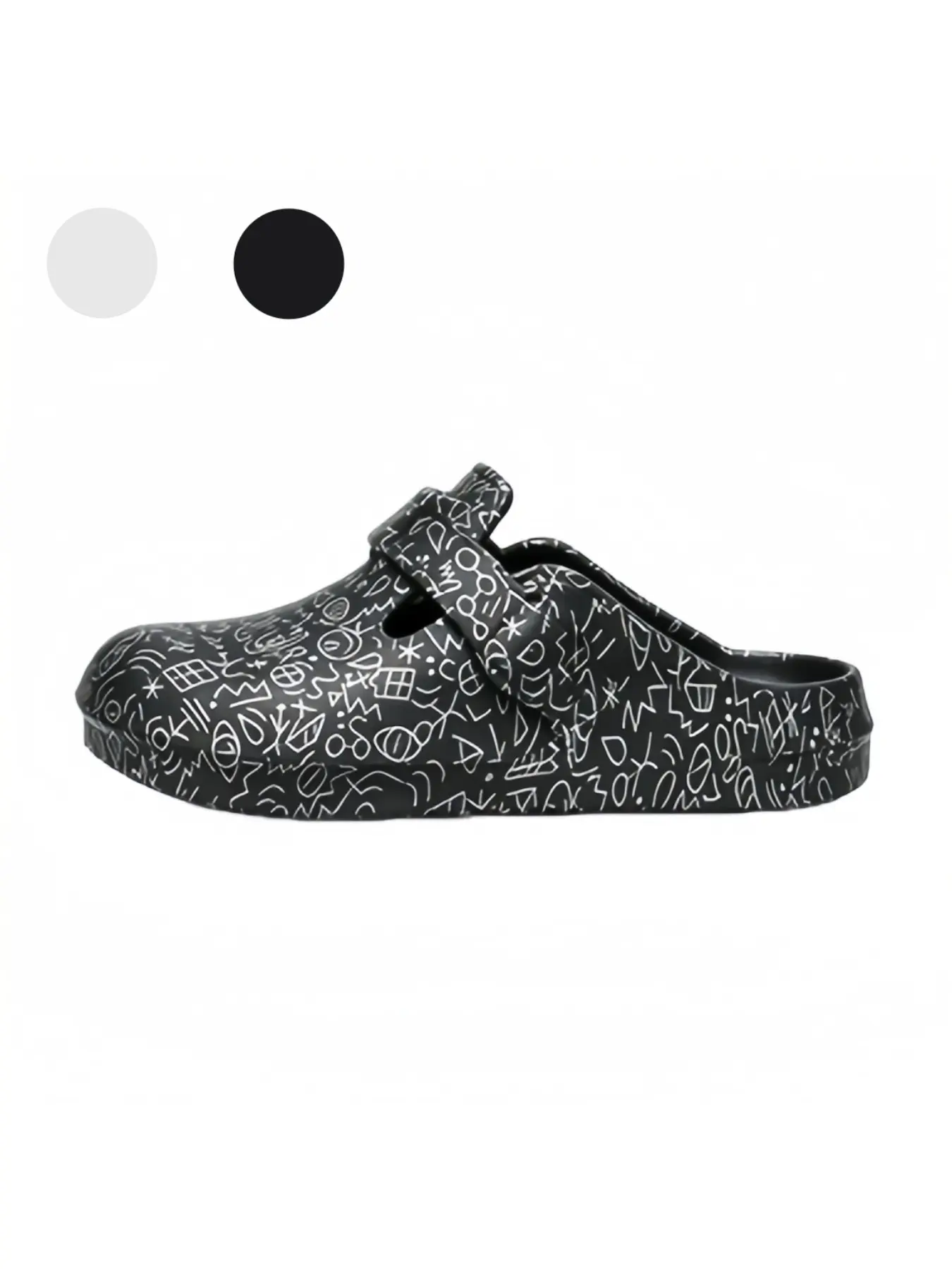Unisex Graffiti Print Mules: Platform Elevated Design, Casual Mules For Street Style & Commute, Shoes Mules