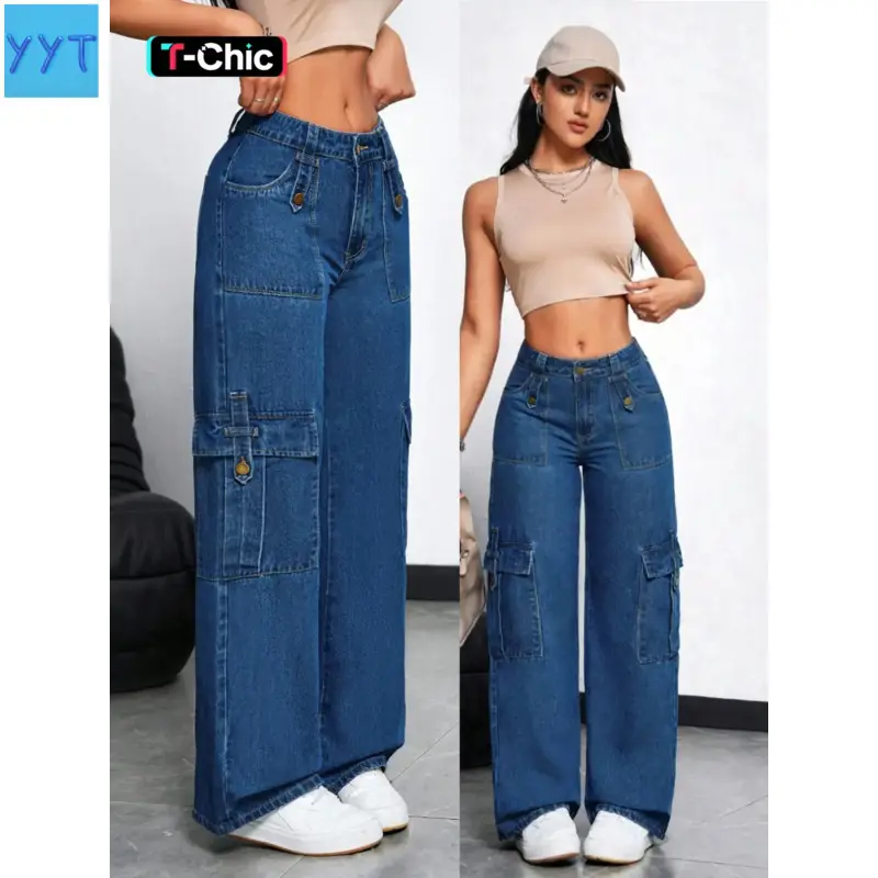 YYT1 Women's Stretchy Multi-Pocket Jeans Pants, Womenswear, Fitted Straight Leg Jeans, Casual Style, Streetwear, All Seasons, Elegant Design, Fashion, Everyday,, Trouser