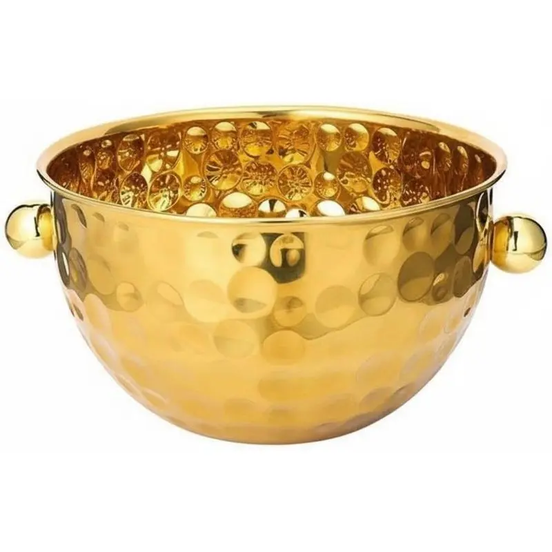 Hammered Stainless Steel Bowl European Design Hammered Metal Bowl Versatile Metal Ice Bucket for Hotel Use, Outdoor, Parties Gold 24CM