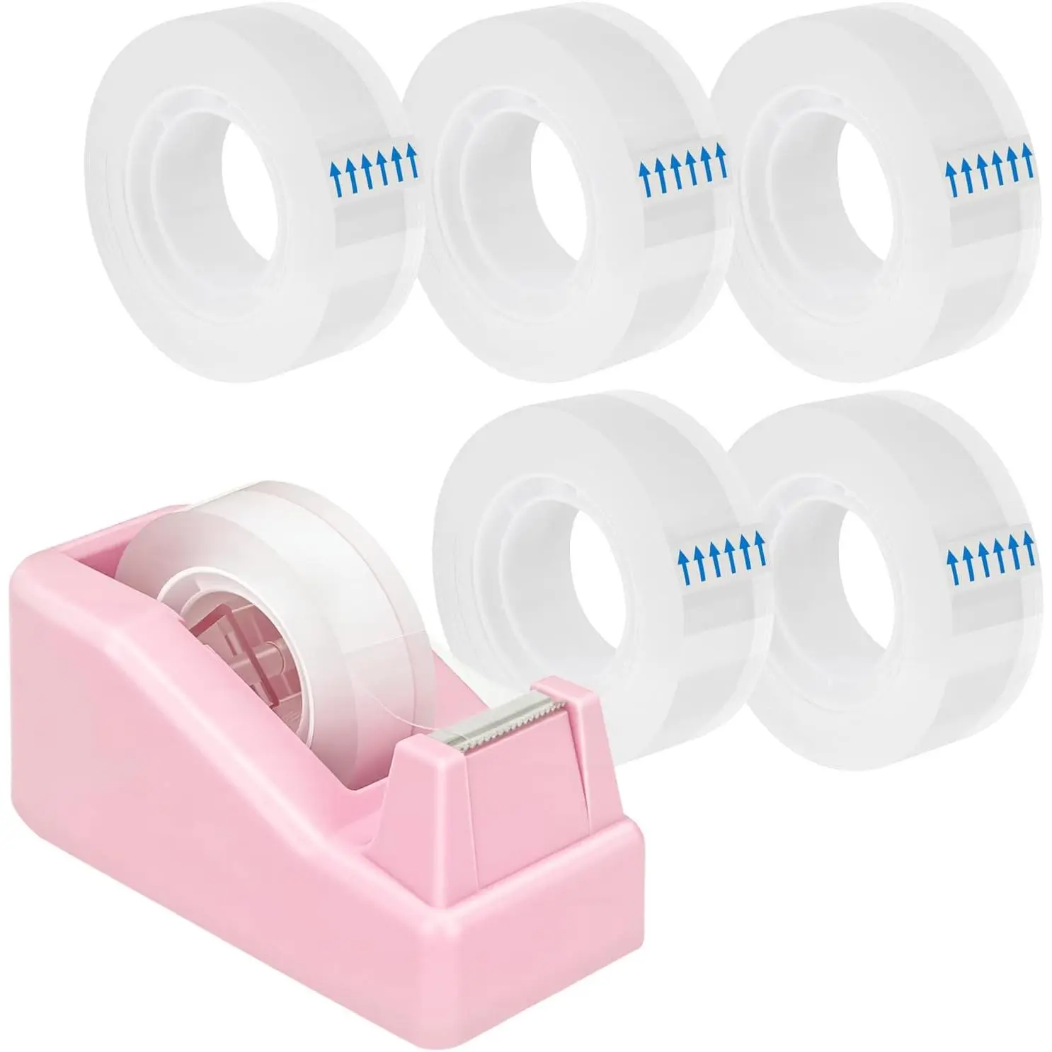 Lightweight Desktop Tape Dispenser, 6 Rolls Tape, 1-Inch Core | Transparent Tape Holder with  Non-Skid Base, 0.71 in x 1000 in Each Roll, for Office,  & School Use