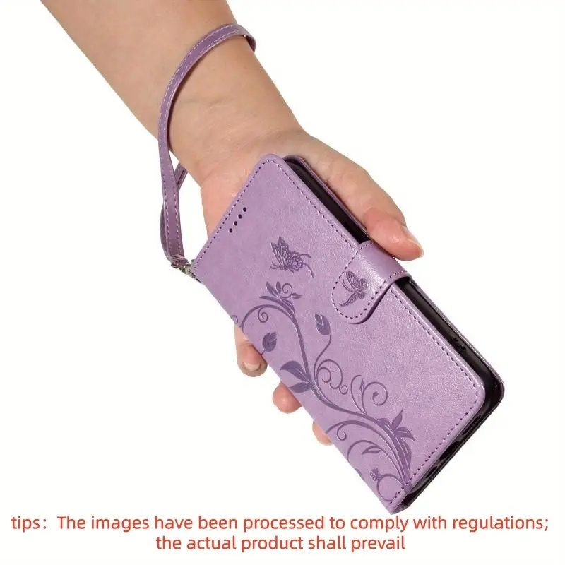 Floral Pattern PU Leather Wallet Case with Lanyard, Magnetic Flip Cover with Stand, Shockproof Phone Case for iPhone 13/12/11/XS/XR/8/SE & Pro/Max Models, Protective