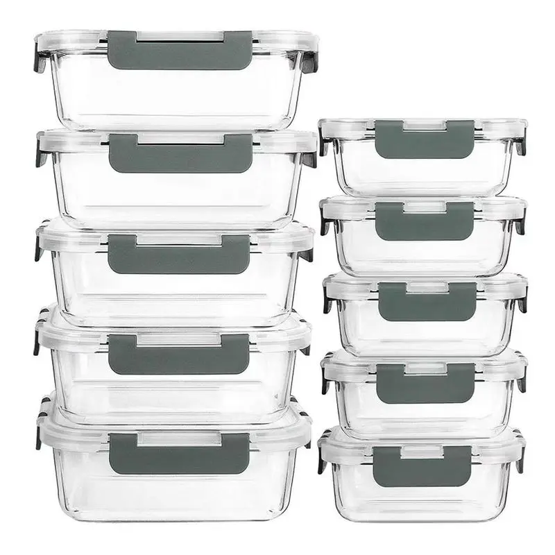 10 Piece Glass Food Storage Containers Set Airtight Seal High Borosilicate Glass Bowls Microwave Safe Freezer Dishwasher Safe Lunch Boxes for Kitchen Meal Prep