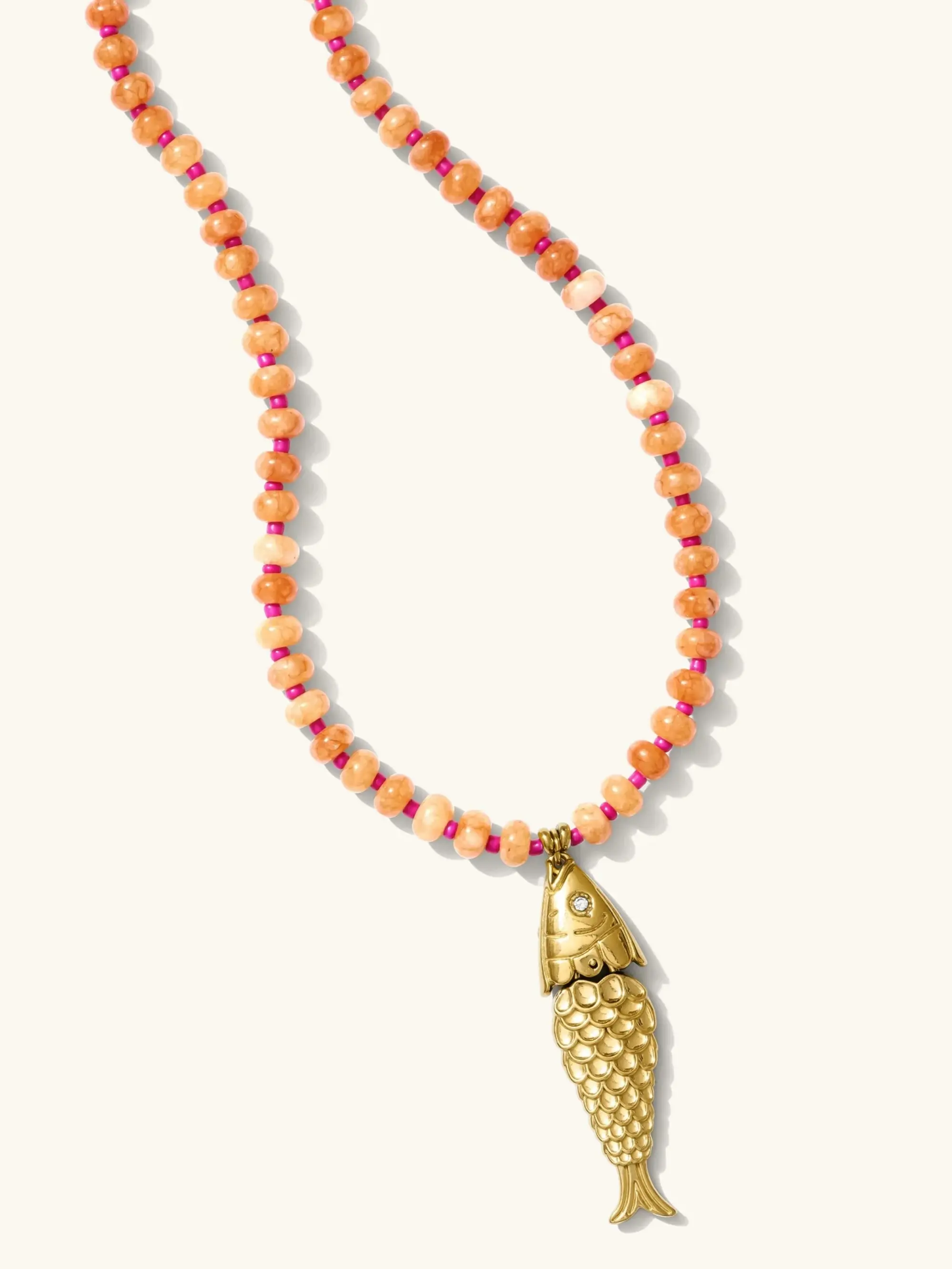 Stainless Steel Fish Scale Pendant Necklace, Boho Style Natural Stone Bead Charm, Daily Wear Jewelry for Women, All Seasons Accessory