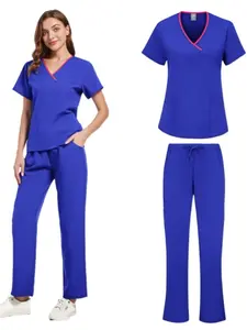Womens Short Sleeve Surgical Scrub Top and pants Breathable Medical Workwear for Intern Nurse