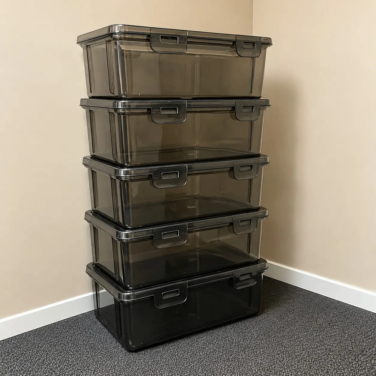 10pcs (5 Boxes + 5 Lids) Large Transparent Plastic Storage Bins with Frosted Lids, Stackable Organizer Boxes with Snap Lock Covers, Durable Craft Storage Containers for Office, Art Supplies, Home Organization and Small Items