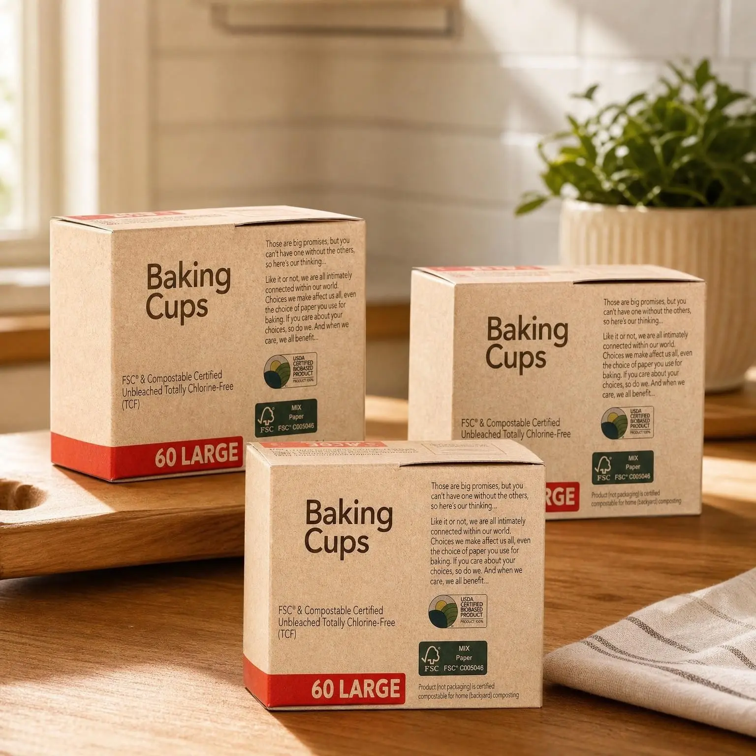 FSC Certified Unbleached Large Baking Cups, 60 Count, 3 PackGift