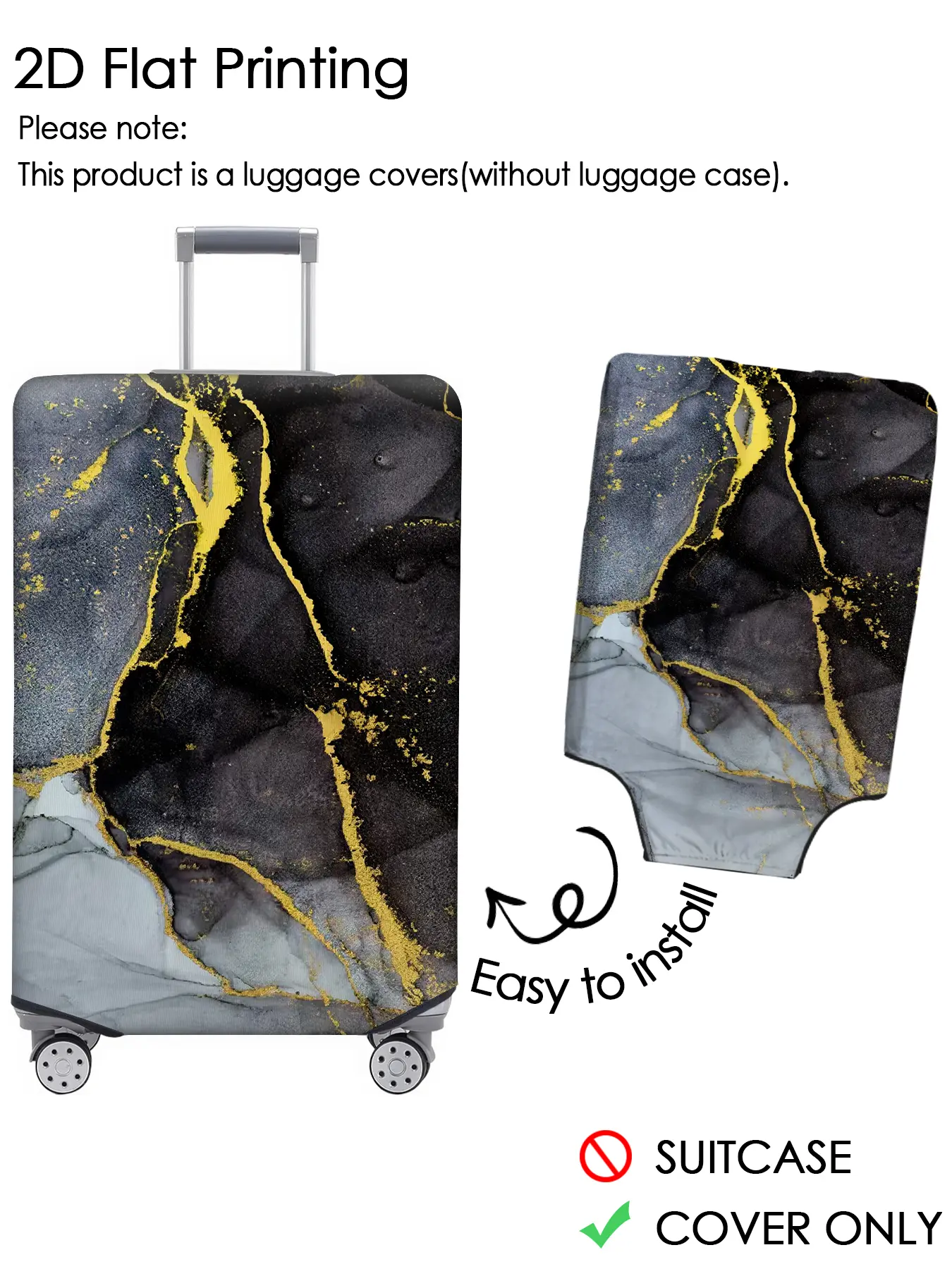 Black gold gilded water ink pattern luggage cover, luggage protection cover with personalized patterns that are not easily confused, dustproof, and scratch resistant, suitable for 18-32 inch luggage, a must-have accessory for travel