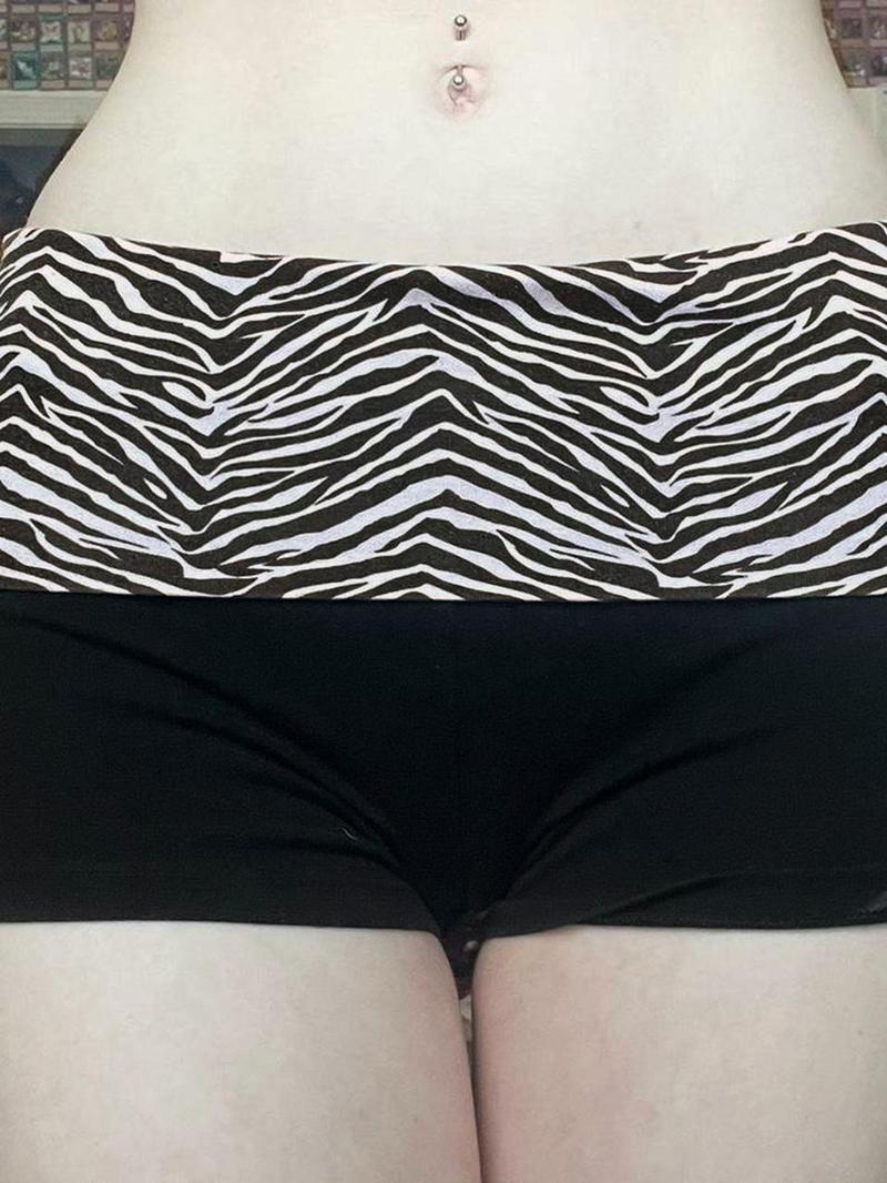 Women's Colorblock Zebra Stripe Print Shorts, Casual Comfy Skinny Shorts, Summer Outfits 2024, Ladies Bottoms