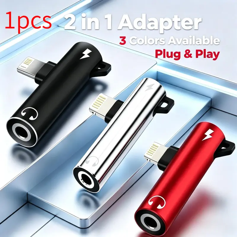 1/2pcs 2-in-1 Lightning to 3.5mm Audio Jack Adapter Support Charging & Headphone Audio Output Plug And Play For iPhone