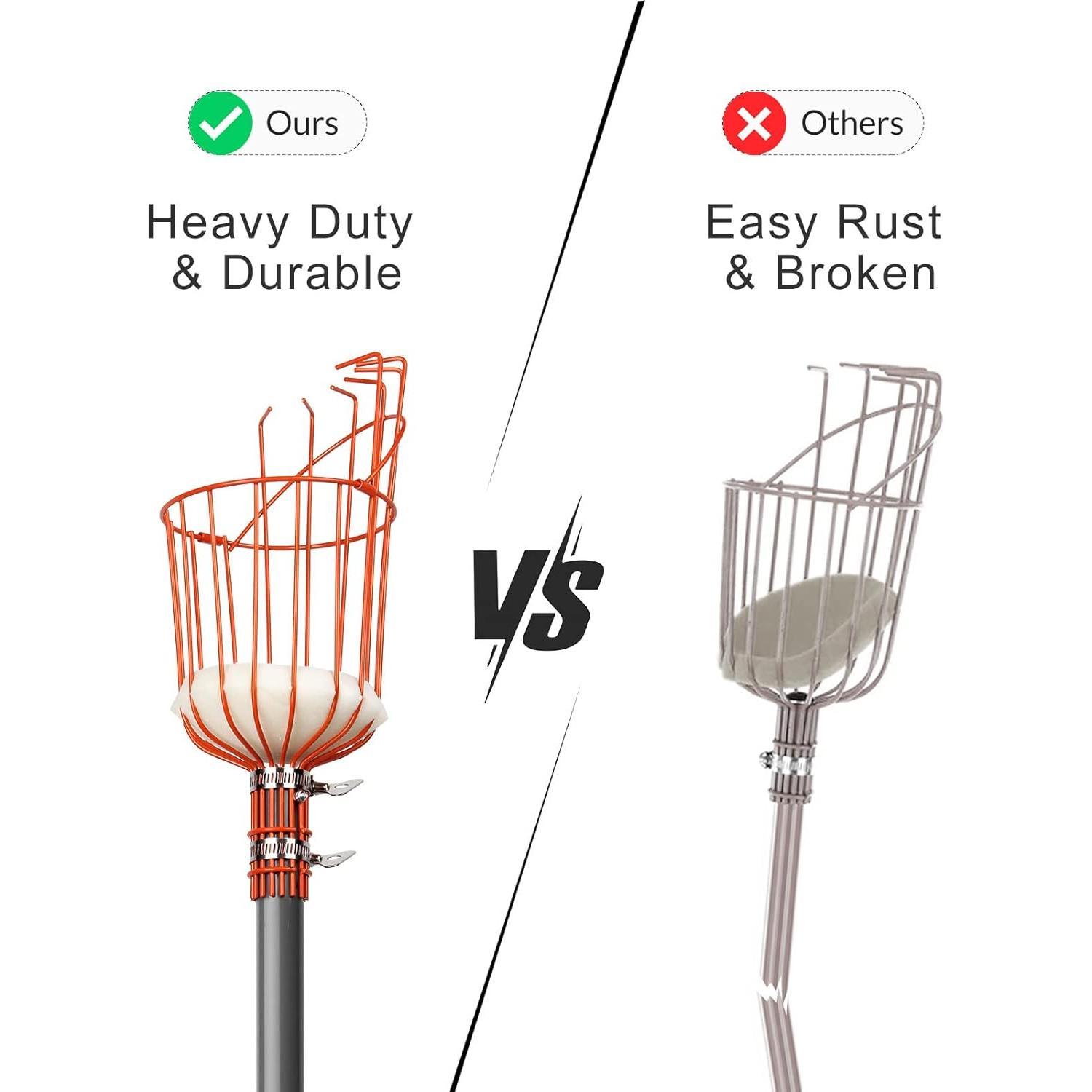 13FT Fruit Picker, Adjustable Fruits Picker Tool with Lightweight Stainless Steel Pole and Big Basket, Fruit Catcher Equipment Tree Picker for Apples Mango Pear Orange Avocados Fruit Picking