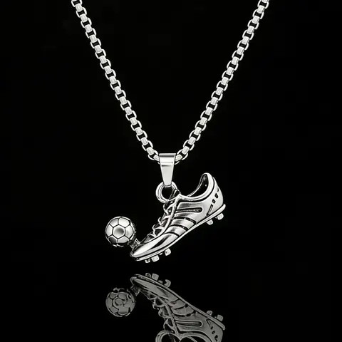 Men's Football Shoe Charm Pendant Cuban Link Necklace, Trendy Charm Necklaces, Fashionable Street Style Jewelry For Party, Daily Clothing Decor For Boy, Casual Trendy Jewelry