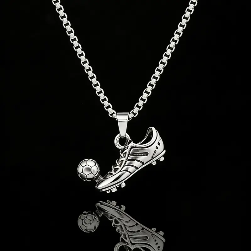 Men's Football Shoe Charm Pendant Cuban Link Necklace, Trendy Charm Necklaces, Fashionable Street Style Jewelry For Party, Daily Clothing Decor For Boy, Casual Trendy Jewelry
