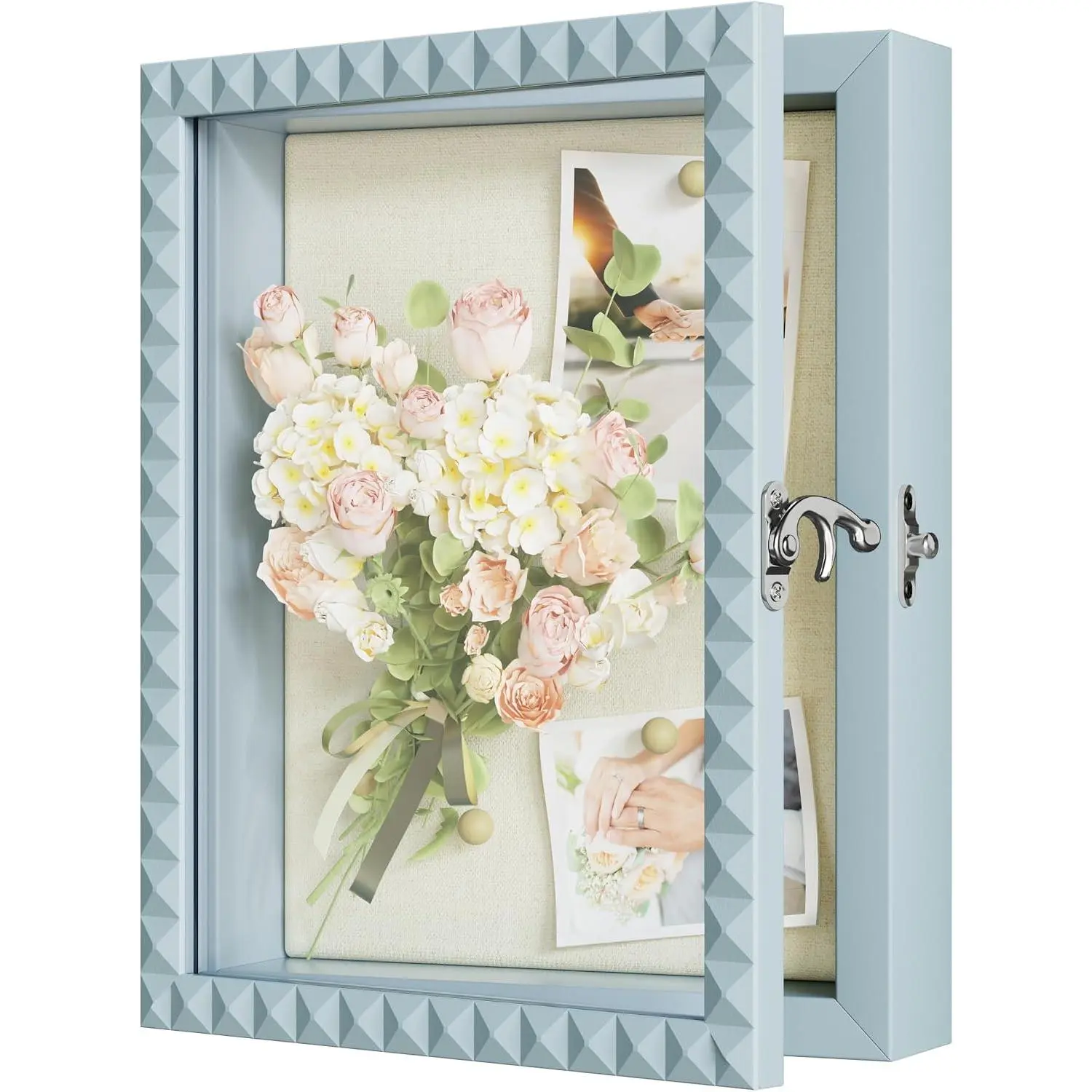 Shadow Box Frame 8x10 Shadow Box Small Deep Shadow Boxes Display Cases with Front Opening  Lock  Shape Door for  Memorial Keepsakes Wedding Flower  Graduation Blue