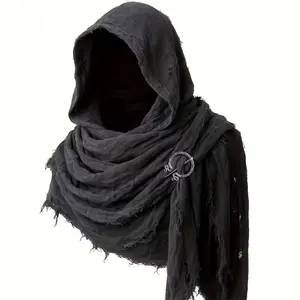 2pcs Distressed Faded Medieval Renaissance Viking Style Scarf Shawl and Brooch Set, Post-Apocalyptic Cloak, Halloween Costume Accessory