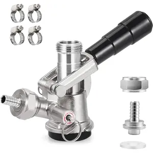 Commercial Sankey D System Keg Coupler, 5/16'' Draft Beer Line, 304 Stainless Steel Probe, G5/8 Nuts, with 4 Hose Clamps for Kegerator