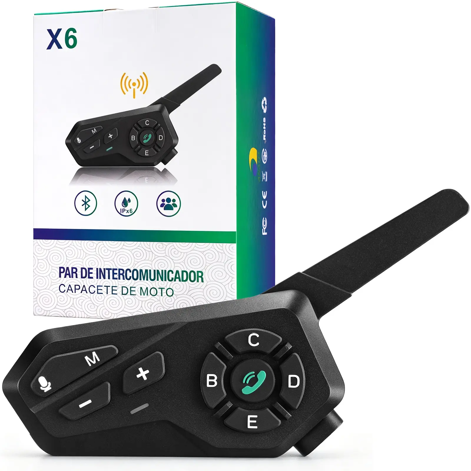 Helmet Bluetooth Intercom Headset, Motorcycle Accessory, Connects Up to 6 Devices, 4500m Range, Bluetooth-compatible V5.2, Ipx7 Waterproof, 1000mah Battery, 33h Music Playtime