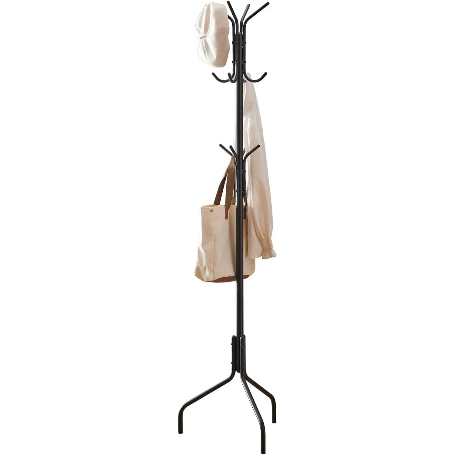 Coat Rack Freestanding,hat and coat rack stand for entryway,Living Room,Bedroom,Metal coat tree with12 Hooks and 3  (Black)