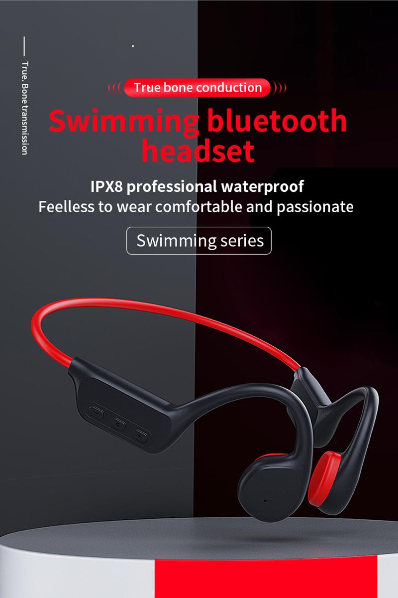 Bluetooth Bone Conduction Earphones IPX8 Waterproof MP3 Player Hifi Ear-hook Wireless Headphone With Mic Headset For Swimmin