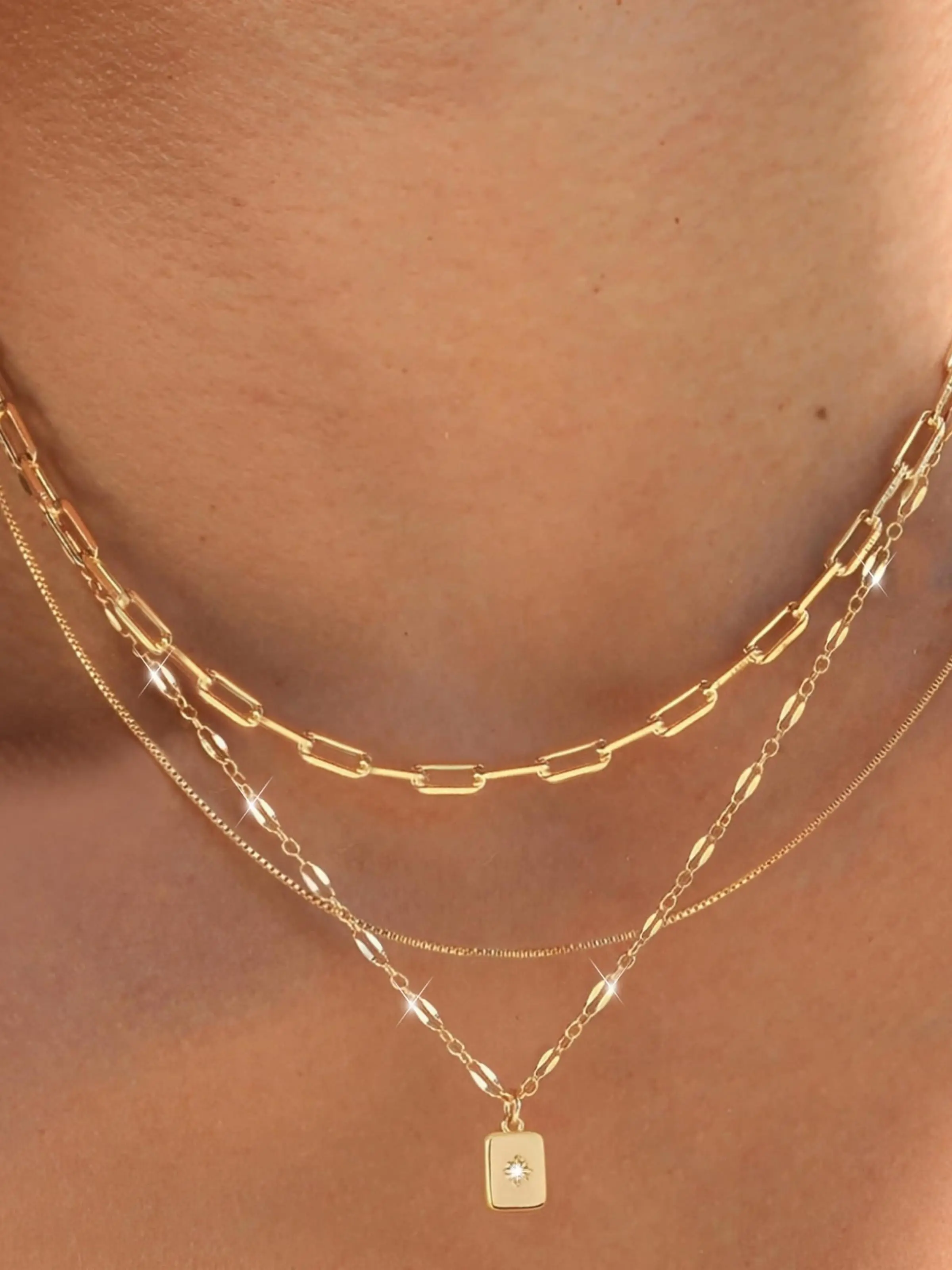 3-Piece Vintage Fashion Layered Necklace Set, Elegant Alloy Chain, Tie Dye Pattern, Perfect Gift for All Seasons