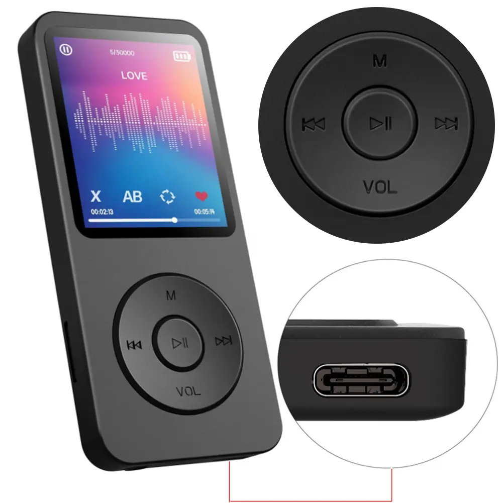 Retro HiFi Lossless Bluetooth 5.0 MP3 Player with 1.8 in Screen, FM Radio, E-Book Function, Recording, Audio Playback for Sports Use