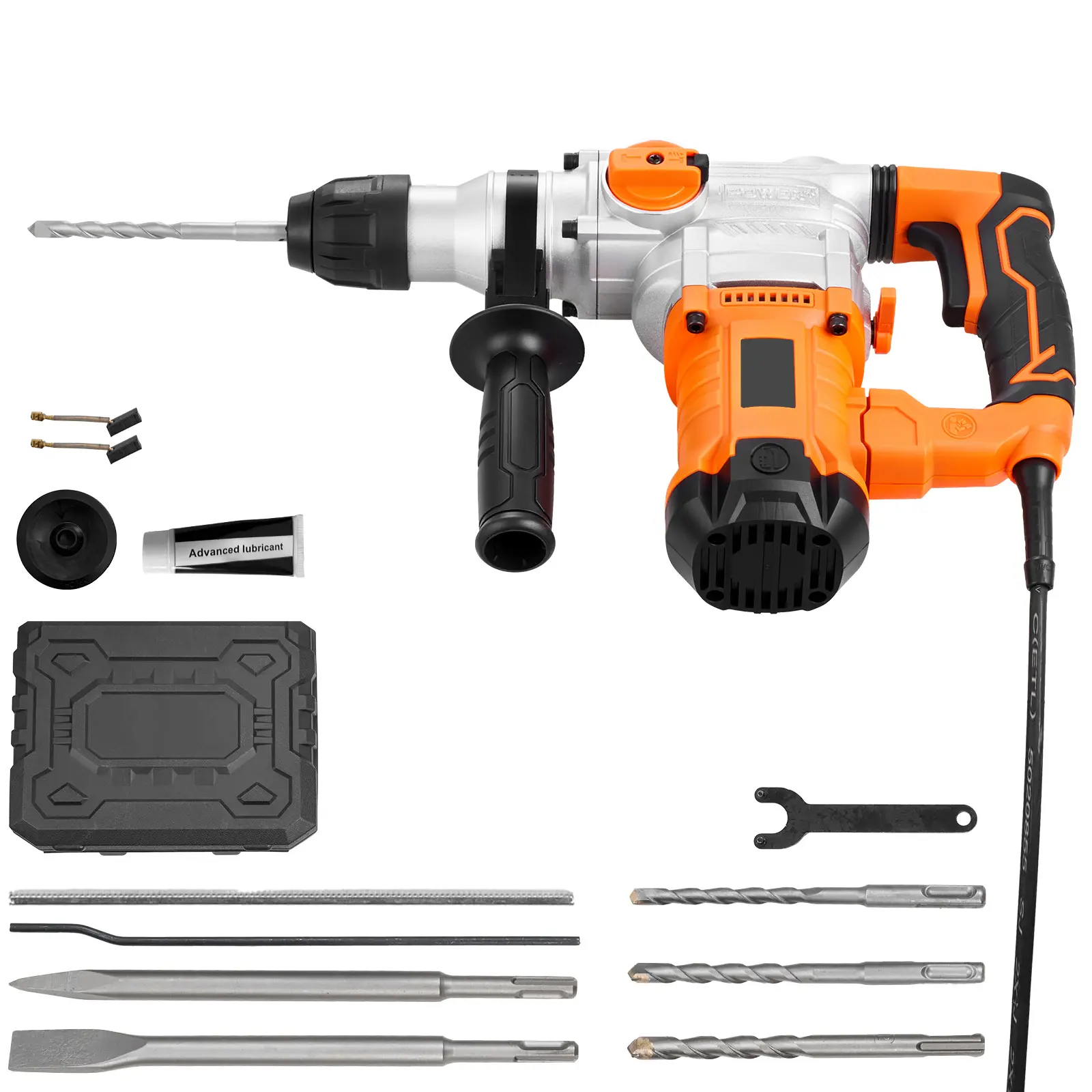 1100W SDS-Plus Corded Electric Heavy-Duty Rotary Hammer Drill with Hammering Function, 900 RPM Speed, Ergonomic Handle for Total Control, Easy Maintenance for Longer Tool Life (Home Improvement, Building Supplies)