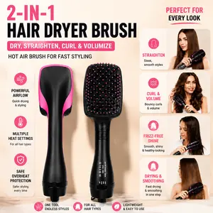 2-in-1 Hair Dryer Brush, Hot Air Brush for Curling, Straightening & Volumizing, Fast Styling Blow Dryer Brush for Smooth Frizz-Free Salon-Style Hair # SummerVibes