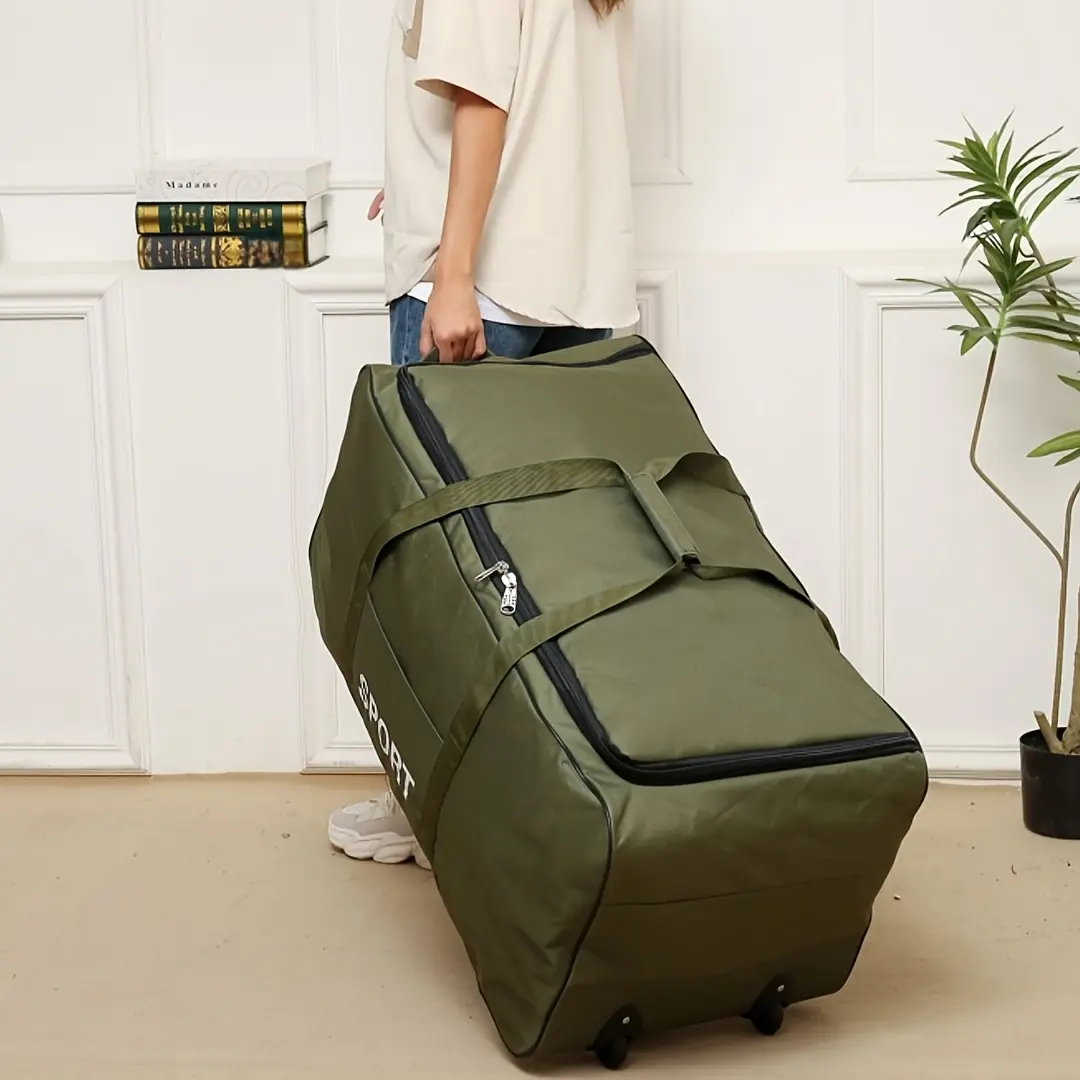 Heavy-Duty Large-Capacity Rolling Moving Bag, Large Foldable Rolling Duffle Bag With Wheels, Portable Travel Storage Bag, Heavy Duty Collapsible Luggage Bag For Moving, Camping & Travel, Hand Carry Wheeled Suitcase Alternative