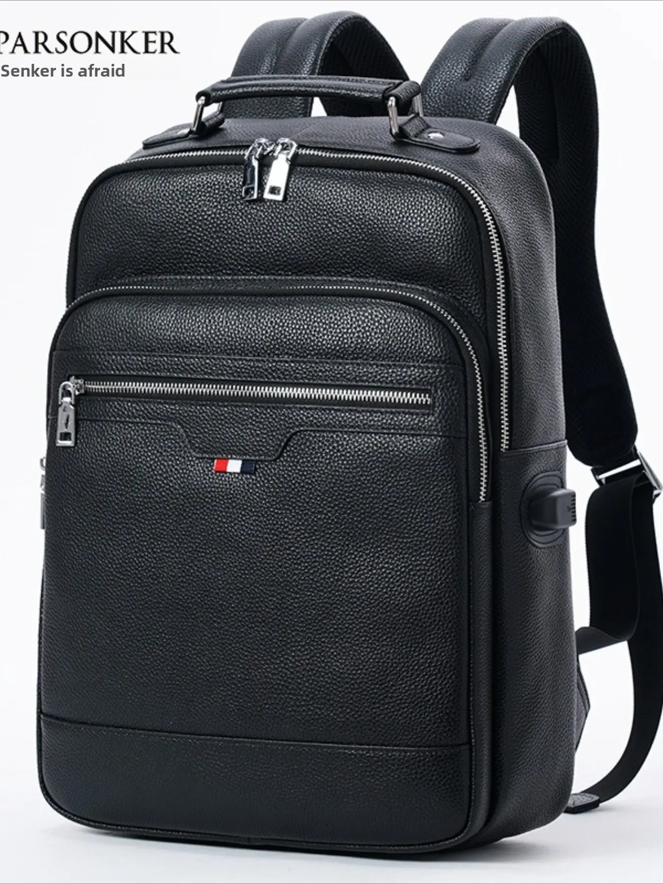 Genuine leather men's backpack, first-layer cowhide fashionable casual solid color computer bag usb convenient backpack Laptop Backpacks