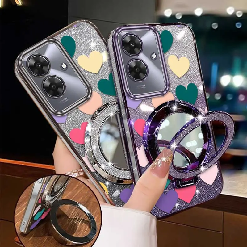 3pcs( Pink heart shape phone Case+Lanyard+Stand) For RealMe Note 60/Narzo N63/NOTE 50/P1 Pro/Narzo N53/Narzo N55 For Realme 14 pro/14proplus/14x/15X/15/14/12 Pro/12ProPlus/13Pro/13Pro+ For Realme C85 5G/C75/C55/C51/C53/C61/C63/C65 4G/C67 4G/C71 Phone Case
