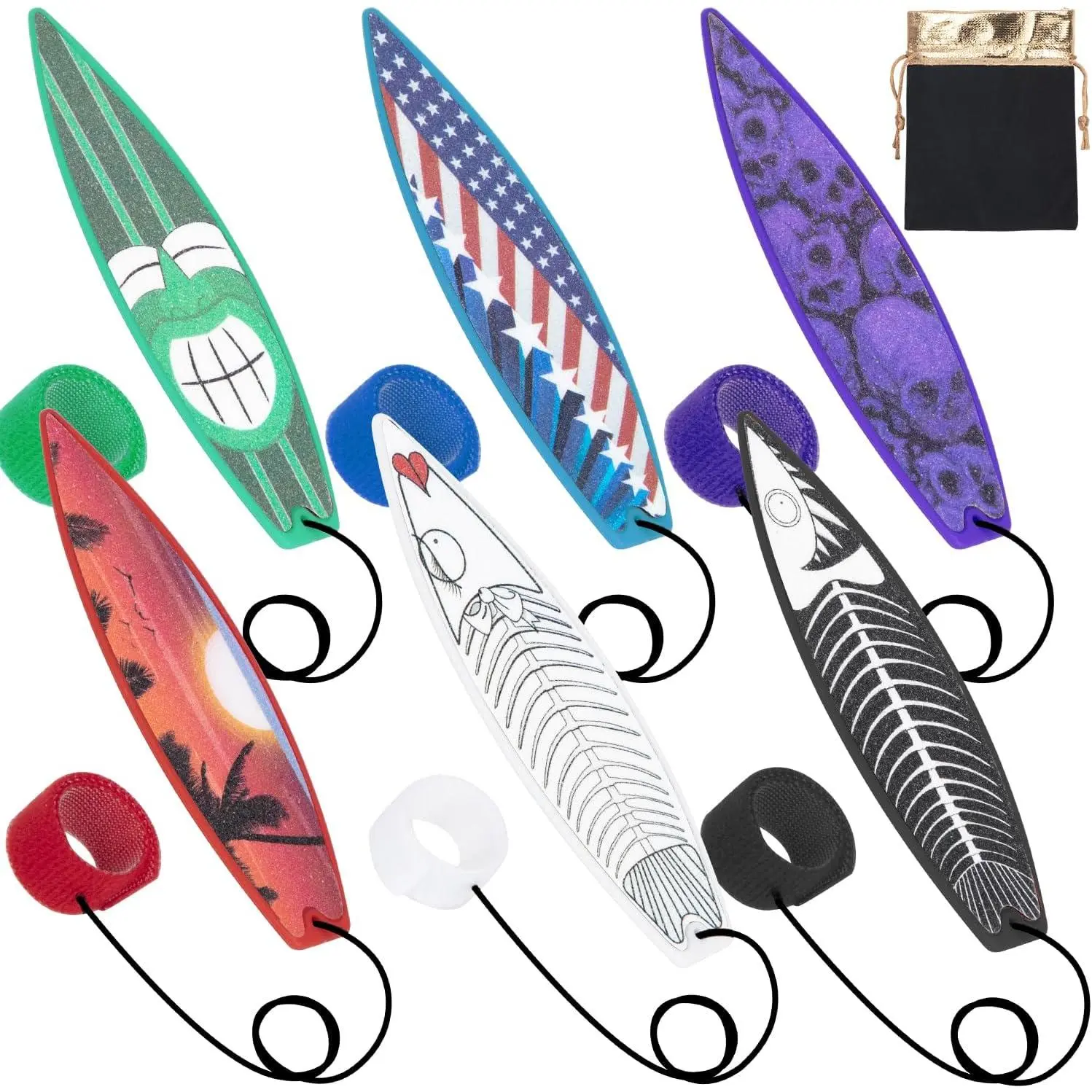 Finger Surfboard for Car Ride, 6PCS Mini Wind Surfboard Fingerboard for Car Window (Red & Green & Black & White with Receive Bag)