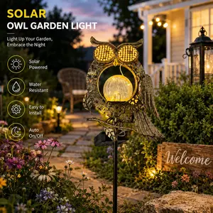 Solar Powered Vintage Metal Owl Lawn Light, LED Moving Eyes, Outdoor Garden Decor, Pathway Decoration, Holiday Gift