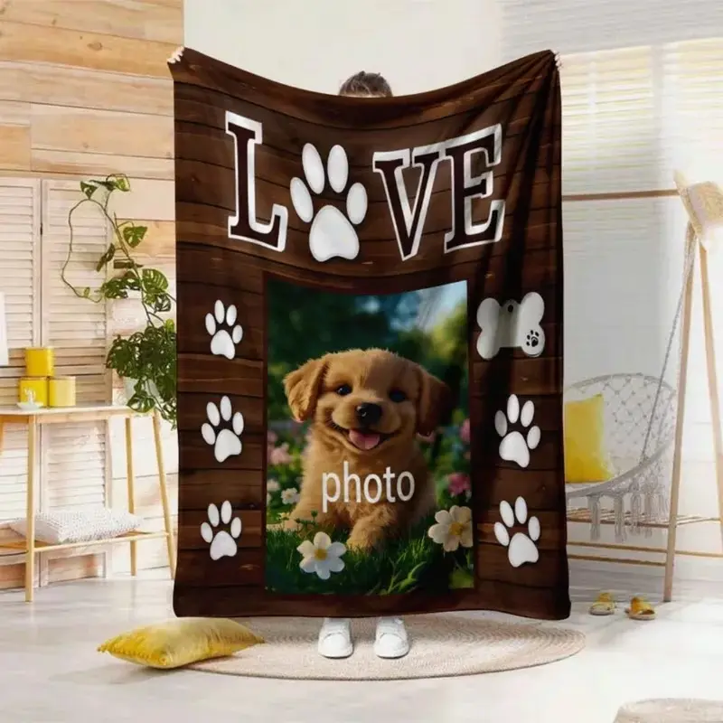 Personalized Custom Pet Photo Blanket, Commemorative Picture Printed Memorial Throw Blanket, 1pc
