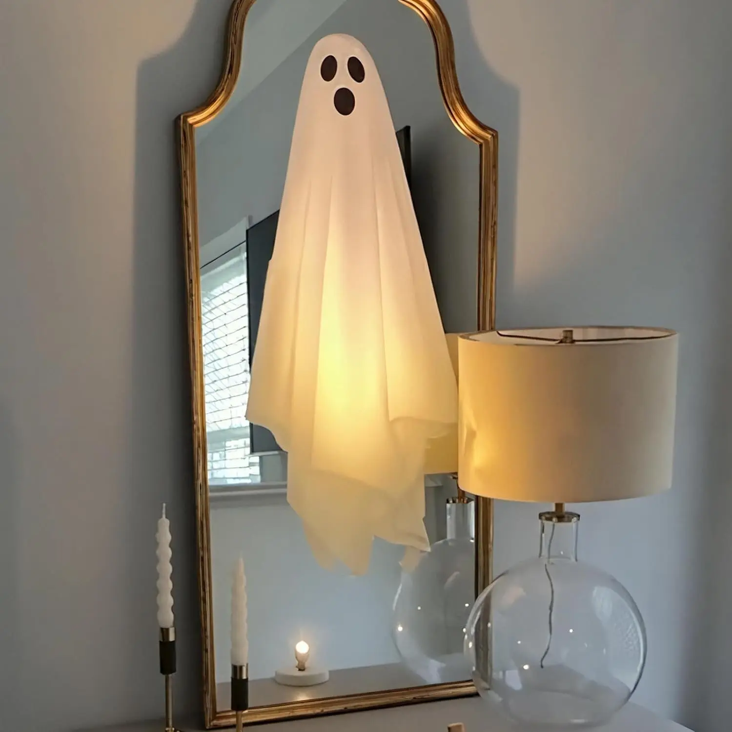 Halloween Decorations Window Clings Decor, 3 Pcs Large White Ghost Decal for Mirror Silhouette Halloween Window Decals Indoor, School Home Office Party Supplies for Glass Windows, 3 Sheets