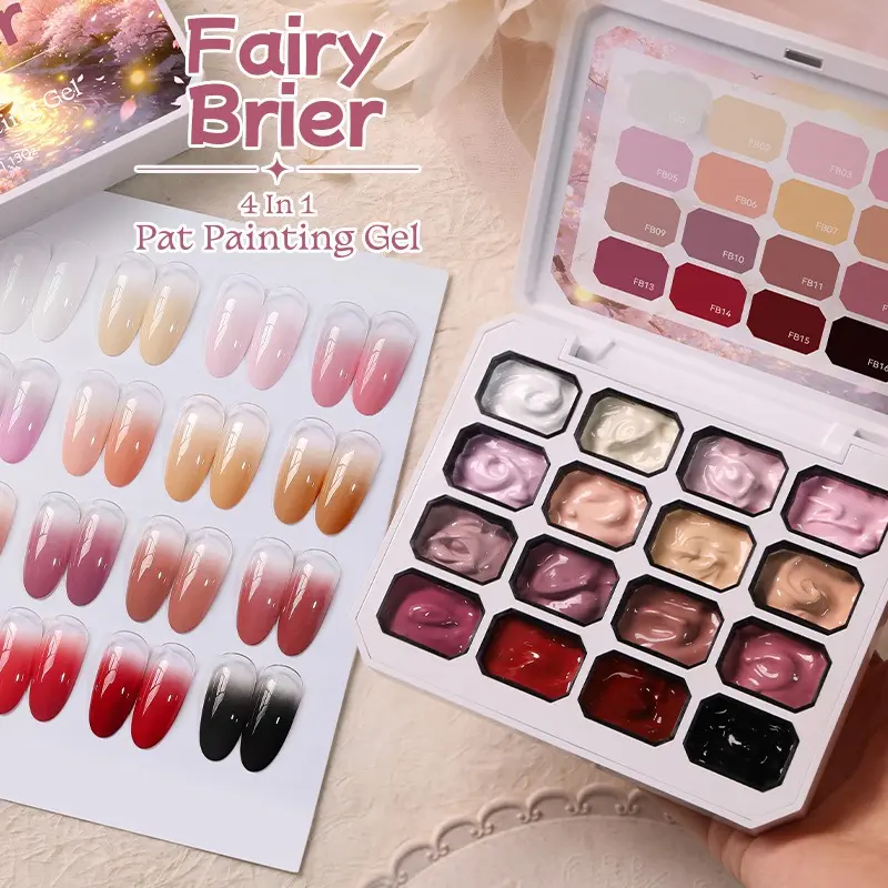 4-in-1 patting jelly nail polish gel cosmetic set with 16 cream tone pastel gel colors. Perfect for gradient and floral nail art. Easy application, suitable for professional salon and home manicure making.