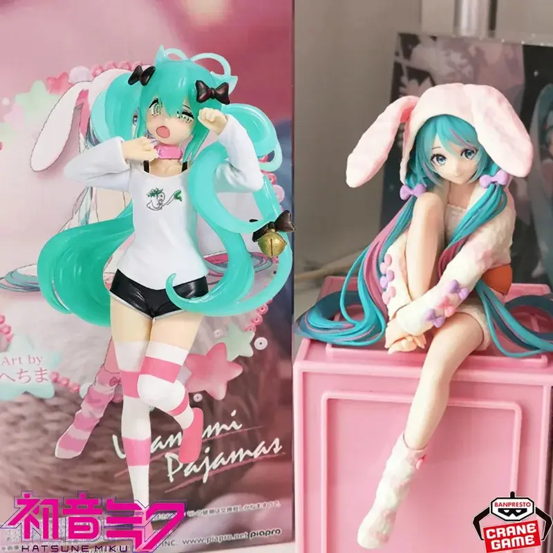 14cm Hatsune Miku Noodle Stopper Figure - Bunny Ear Pajamas & Standing Ver. PVC Action & Toy Figures, Anime Merch Desktop House Decoration, Birthday Gifts