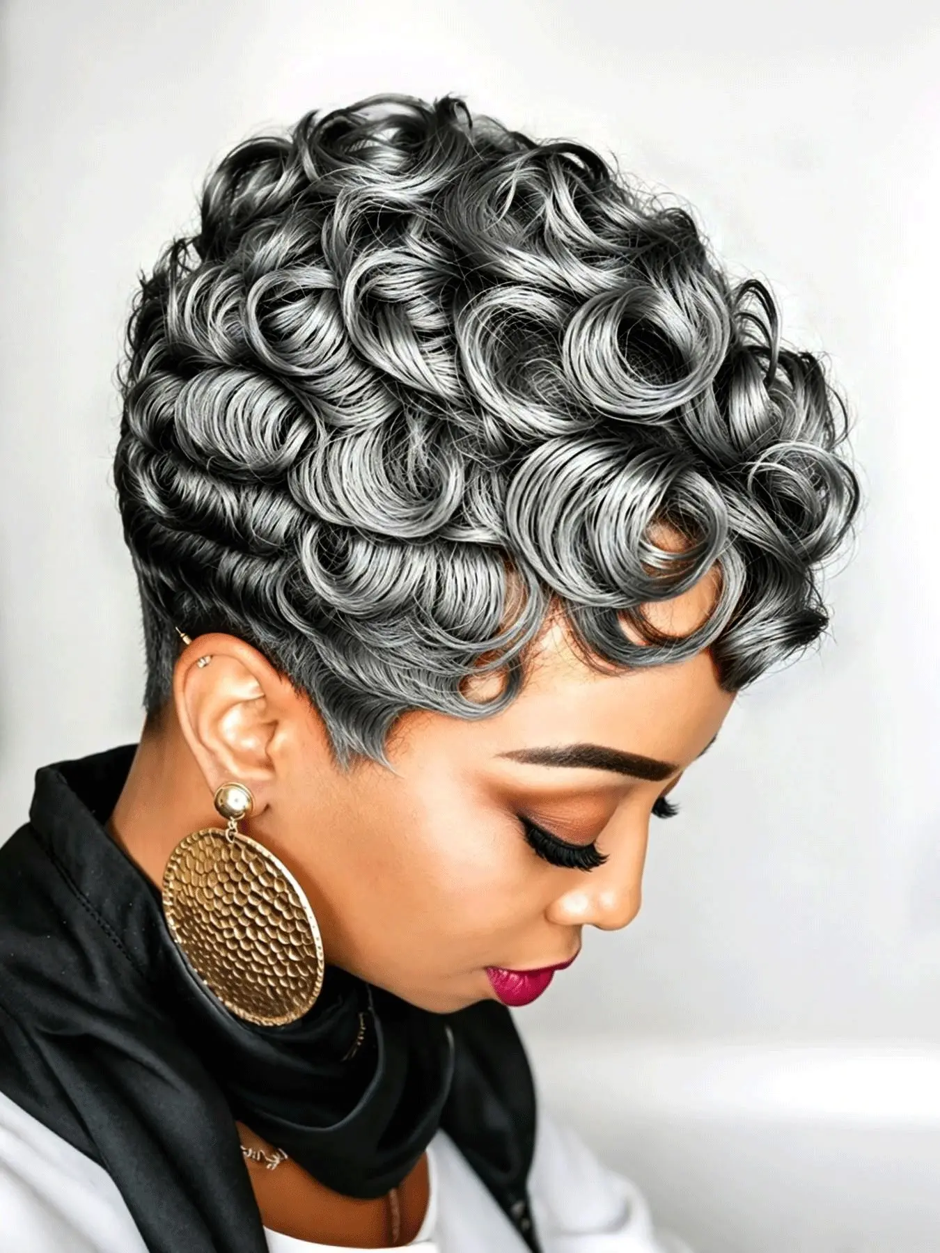 Glueless Pixie Cut Curly Human Hair Wig for Women, Short Layered Design with Full Bangs, Natural Texture, Multiple Colors Available