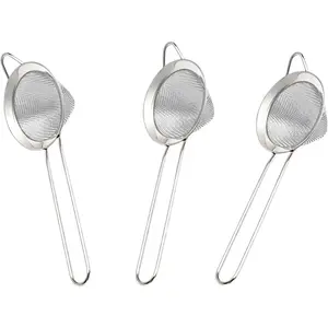 3-Piece Stainless Steel Fine Mesh Strainer Set - Conical Tea & Cocktail Filter for Loose Leaf, Food, Bar Use - Ergonomic Durable Kitchen Colander Tool