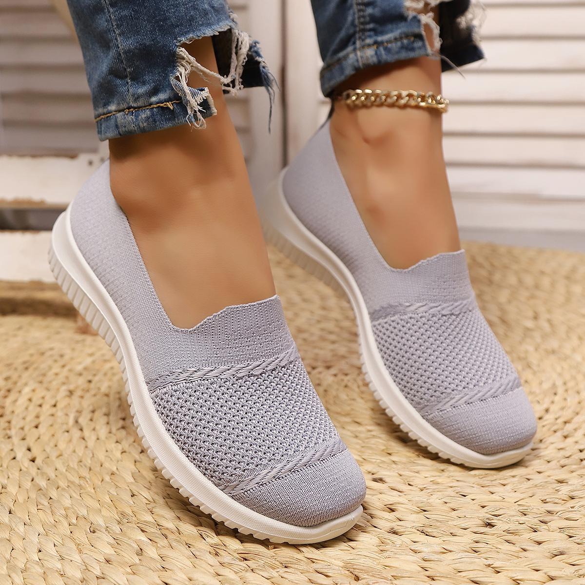 Womens Cloud Soft Sole Slip On Sneakers Breathable Knit Walking Shoes All Day Comfort Casual Trainers For Women Cozy Everyday Wear